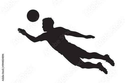 Soccer player diving header silhouette vector illustration