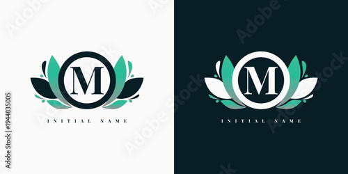 letter m logo, green leaves, business branding