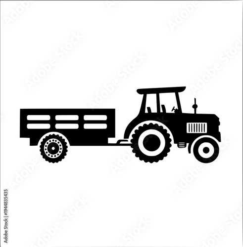 "combine harvester silhouette vector, black solid shape farming machine, side view agricultural harvester with cutting header and grain auger, farmer inside cabin, high contrast black on white backgro