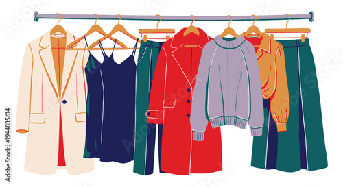 Set of 7 colorful clothing items vector