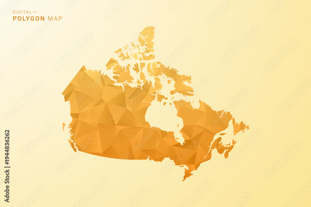 Obraz premium Canada Map - Polygon style vector illustration in yellow and orange low poly geometric design, modern minimal silhouette, isolated for infographic.