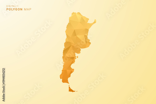 Argentina Map - Polygon style vector illustration in yellow and orange low poly geometric design, modern minimal silhouette, isolated for infographic.