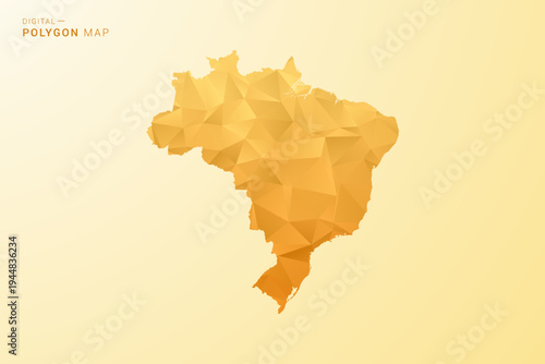 Brazil Map - Polygon style vector illustration in yellow and orange low poly geometric design, modern minimal silhouette, isolated for infographic.