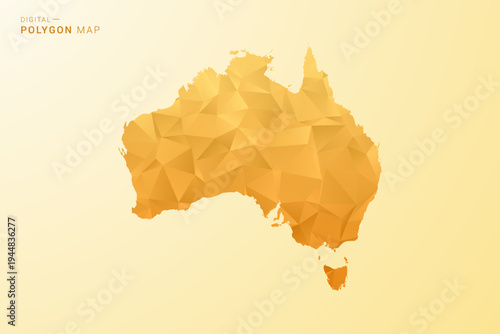 Australia Map - Polygon style vector illustration in yellow and orange low poly geometric design, modern minimal silhouette, isolated for infographic.
