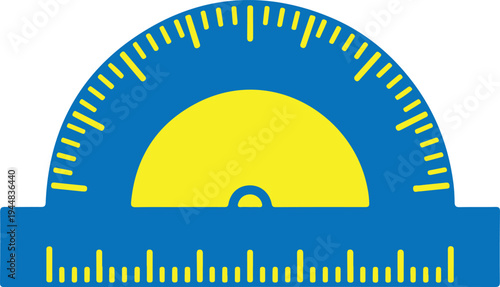 Protractor ruler and semicircle for measuring angles and geometric calculations in education science symbol