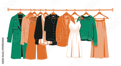 Set of 8 clothing items vector, fashion illustration