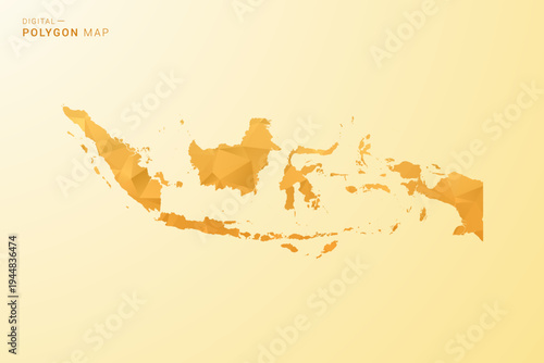 Indonesia Map - Polygon style vector illustration in yellow and orange low poly geometric design, modern minimal silhouette, isolated for infographic.
