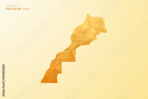 Morocco Map - Polygon style vector illustration in yellow and orange low poly geometric design, modern minimal silhouette, isolated for infographic.