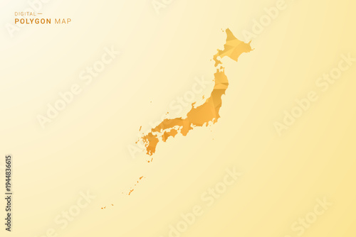 Japan Map - Polygon style vector illustration in yellow and orange low poly geometric design, modern minimal silhouette, isolated for infographic.