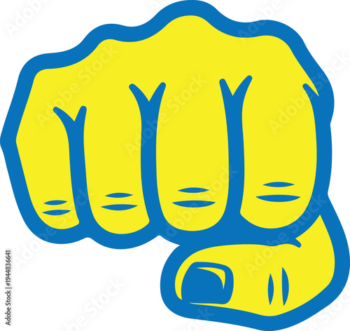 Strong power punch fist icon representing strength and determination in bold blue and yellow colors perfect for impact visual compositions