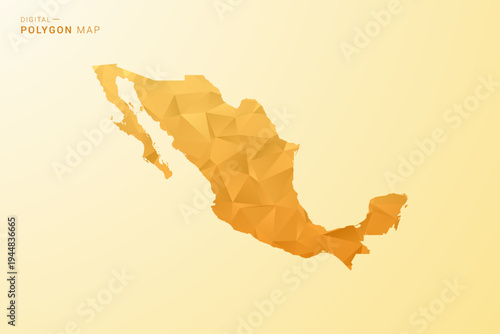 Mexico Map - Polygon style vector illustration in yellow and orange low poly geometric design, modern minimal silhouette, isolated for infographic.