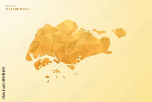 Singapore Map - Polygon style vector illustration in yellow and orange low poly geometric design, modern minimal silhouette, isolated for infographic.