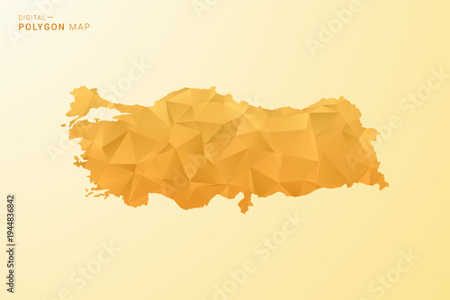 Turkey Map - Polygon style vector illustration in yellow and orange low poly geometric design, modern minimal silhouette, isolated for infographic.