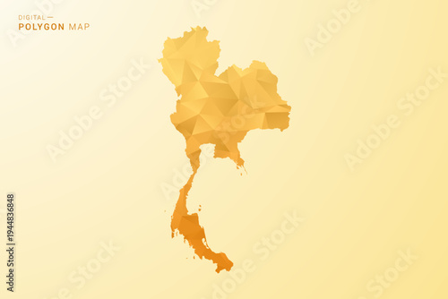 Thailand Map - Polygon style vector illustration in yellow and orange low poly geometric design, modern minimal silhouette, isolated for infographic.