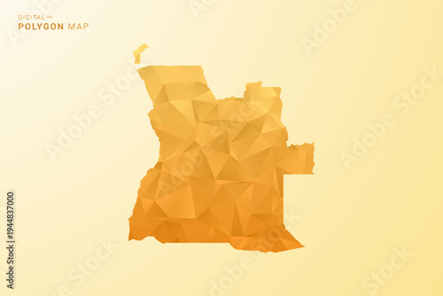 Angola Map - Polygon style vector illustration in yellow and orange low poly geometric design, modern minimal silhouette, isolated for infographic.