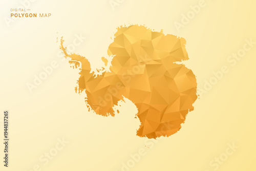 Antarctica Map - Polygon style vector illustration in yellow and orange low poly geometric design, modern minimal silhouette, isolated for infographic.