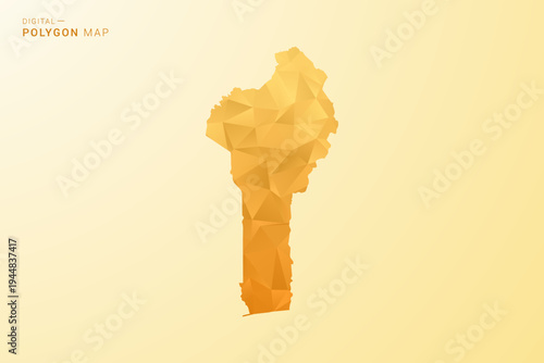 Benin Map - Polygon style vector illustration in yellow and orange low poly geometric design, modern minimal silhouette, isolated for infographic.