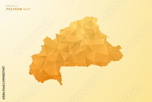 Burkina Faso Map - Polygon style vector illustration in yellow and orange low poly geometric design, modern minimal silhouette, isolated for infographic.