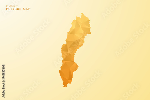 Sweden Map - Polygon style vector illustration in yellow and orange low poly geometric design, modern minimal silhouette, isolated for infographic.