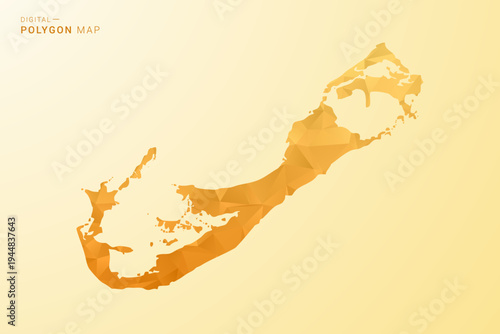 Bermuda Map - Polygon style vector illustration in yellow and orange low poly geometric design, modern minimal silhouette, isolated for infographic.