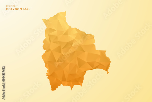 Bolivia Map - Polygon style vector illustration in yellow and orange low poly geometric design, modern minimal silhouette, isolated for infographic.