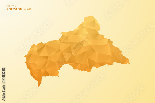 Central African Republic Map - Polygon style vector illustration in yellow and orange low poly geometric design, modern minimal silhouette, isolated for infographic.