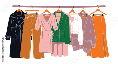 Set of 8 clothing items vector, fashion illustration