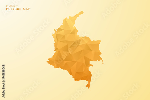 Colombia Map - Polygon style vector illustration in yellow and orange low poly geometric design, modern minimal silhouette, isolated for infographic.