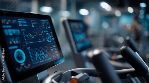 Wallpaper Mural High-tech exercise equipment display showing real-time performance and biometric data, defocused background, advanced fitness technology concept, with copy space Torontodigital.ca