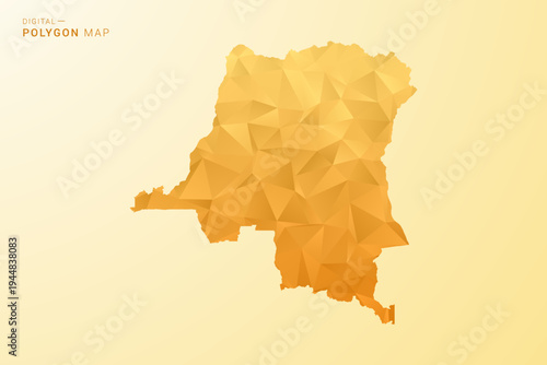 Democratic Republic of the Congo Map - Polygon style vector illustration in yellow and orange low poly geometric design, modern minimal silhouette, isolated for infographic.