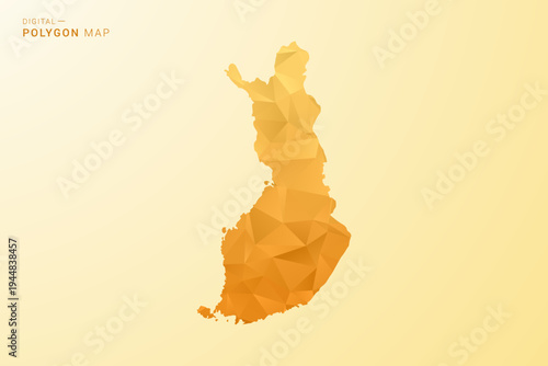 Finland Map - Polygon style vector illustration in yellow and orange low poly geometric design, modern minimal silhouette, isolated for infographic.