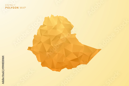 Ethiopia Map - Polygon style vector illustration in yellow and orange low poly geometric design, modern minimal silhouette, isolated for infographic.