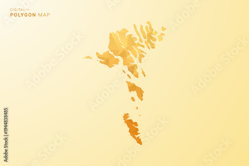 Faroe Islands Map - Polygon style vector illustration in yellow and orange low poly geometric design, modern minimal silhouette, isolated for infographic.