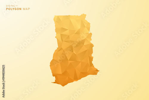 Ghana Map - Polygon style vector illustration in yellow and orange low poly geometric design, modern minimal silhouette, isolated for infographic.