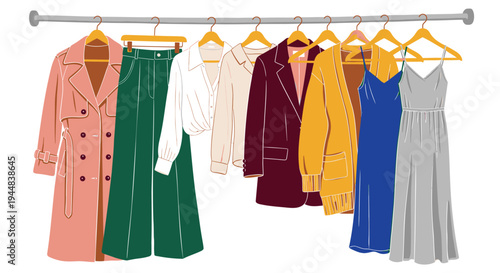 Set of 8 colorful clothing items vector