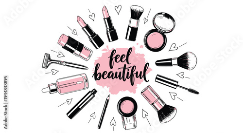 Set of 16 makeup products vector illustration