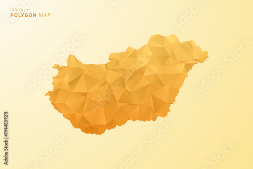 Hungary Map - Polygon style vector illustration in yellow and orange low poly geometric design, modern minimal silhouette, isolated for infographic.