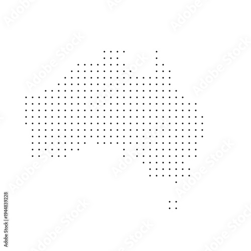Australia country dotted map. Black spot pixel illustration isolated on white background. Vector circle mosaic.