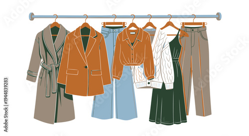 Set of 7 clothing items vector, fashion garments