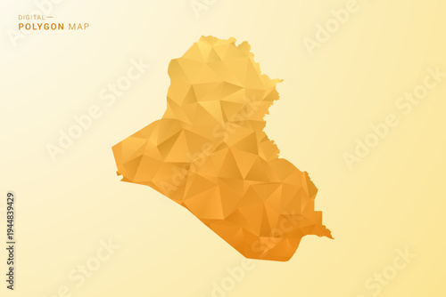 Iraq Map - Polygon style vector illustration in yellow and orange low poly geometric design, modern minimal silhouette, isolated for infographic.