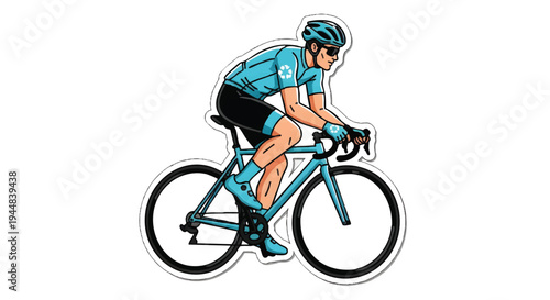 Cycling athlete riding blue bicycle in motion