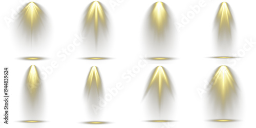 Set of lens flash realistic vivid, professional studio lighting.