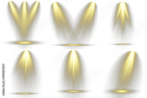 Bundle of light sources realistic vivid, professional studio lighting.