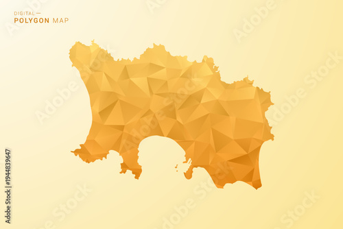Jersey Map - Polygon style vector illustration in yellow and orange low poly geometric design, modern minimal silhouette, isolated for infographic.