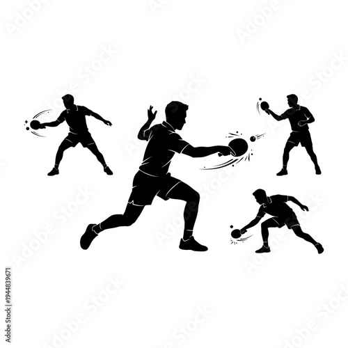 Table Tennis Player Silhouettes Ping Pong Sport Action Vector Set
