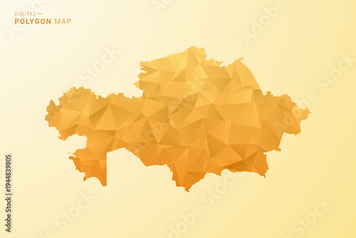 Kazakhstan Map - Polygon style vector illustration in yellow and orange low poly geometric design, modern minimal silhouette, isolated for infographic.
