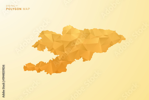 Kyrgyzstan Map - Polygon style vector illustration in yellow and orange low poly geometric design, modern minimal silhouette, isolated for infographic.