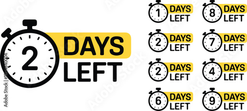 Countdown timer graphic with 'Days Left' text and various stopwatch icons for event planning