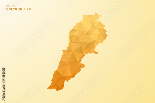 Lebanon Map - Polygon style vector illustration in yellow and orange low poly geometric design, modern minimal silhouette, isolated for infographic.