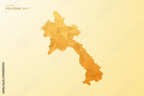 Laos Map - Polygon style vector illustration in yellow and orange low poly geometric design, modern minimal silhouette, isolated for infographic.